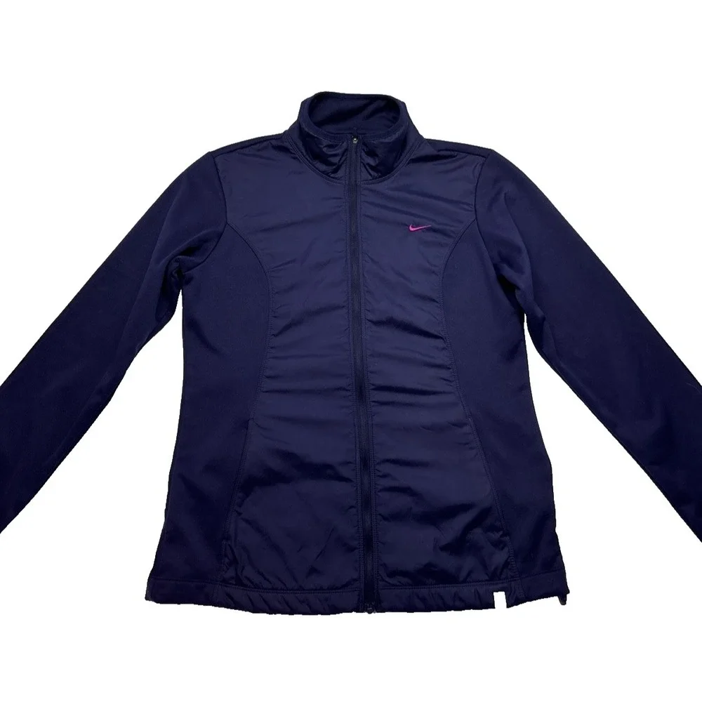 NIKE THERMA-FIT‎ Size M Womens Full Zip Pocket Fleece Lined Jacket Purple W/Pink